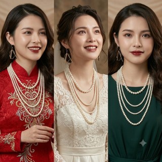 [ DAISYN ] N646 dây chuyền áo dài , dây chuyền áo tấc, vòng cổ cưới 4 sợi ngọc trai nhân tạo 6-8-10mm sang trọng