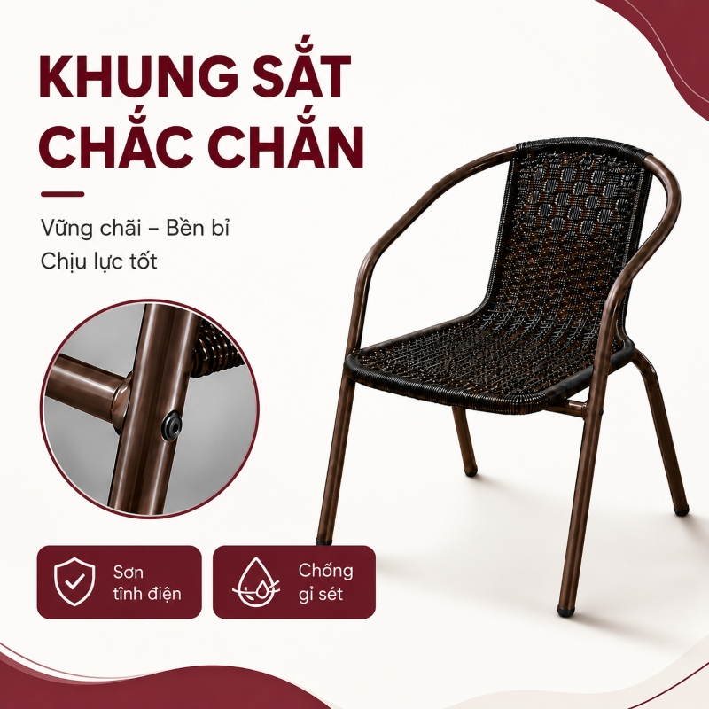 WTHB Outdoor Ghế giả mây đan có tay vịn ghế tựa mây cafe ban công sân vườn bền đẹp