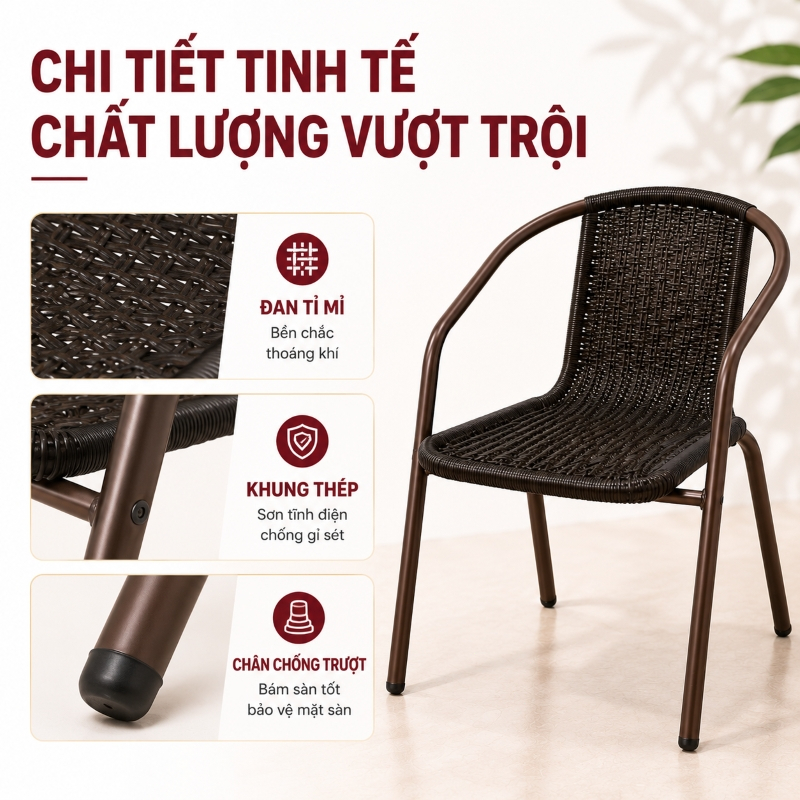 WTHB Outdoor Ghế giả mây đan có tay vịn ghế tựa mây cafe ban công sân vườn bền đẹp