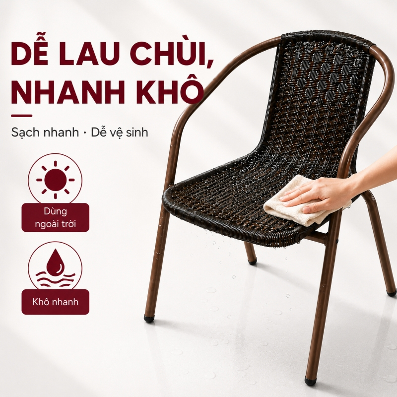 WTHB Outdoor Ghế giả mây đan có tay vịn ghế tựa mây cafe ban công sân vườn bền đẹp
