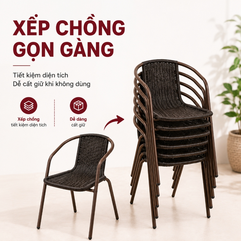WTHB Outdoor Ghế giả mây đan có tay vịn ghế tựa mây cafe ban công sân vườn bền đẹp
