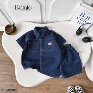 Set jean cộc tay Pocket Chill Bernie chất liệu jean mềm đứng form cực chất cho bé trai 9-28kg