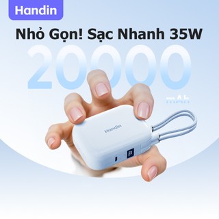 Handin Sạc Dự Phòng Mini Cube Pro 20000mAh SạcDự Sạc Nhanh 35W / 22.5W Có Sẵn 2 Dây LED Hiển Thị Pin BH 24 Tháng CCC