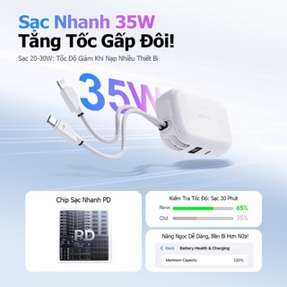 Handin Sạc Dự Phòng Mini Cube Pro 20000mAh SạcDự Sạc Nhanh 35W / 22.5W Có Sẵn 2 Dây LED Hiển Thị Pin BH 24 Tháng CCC