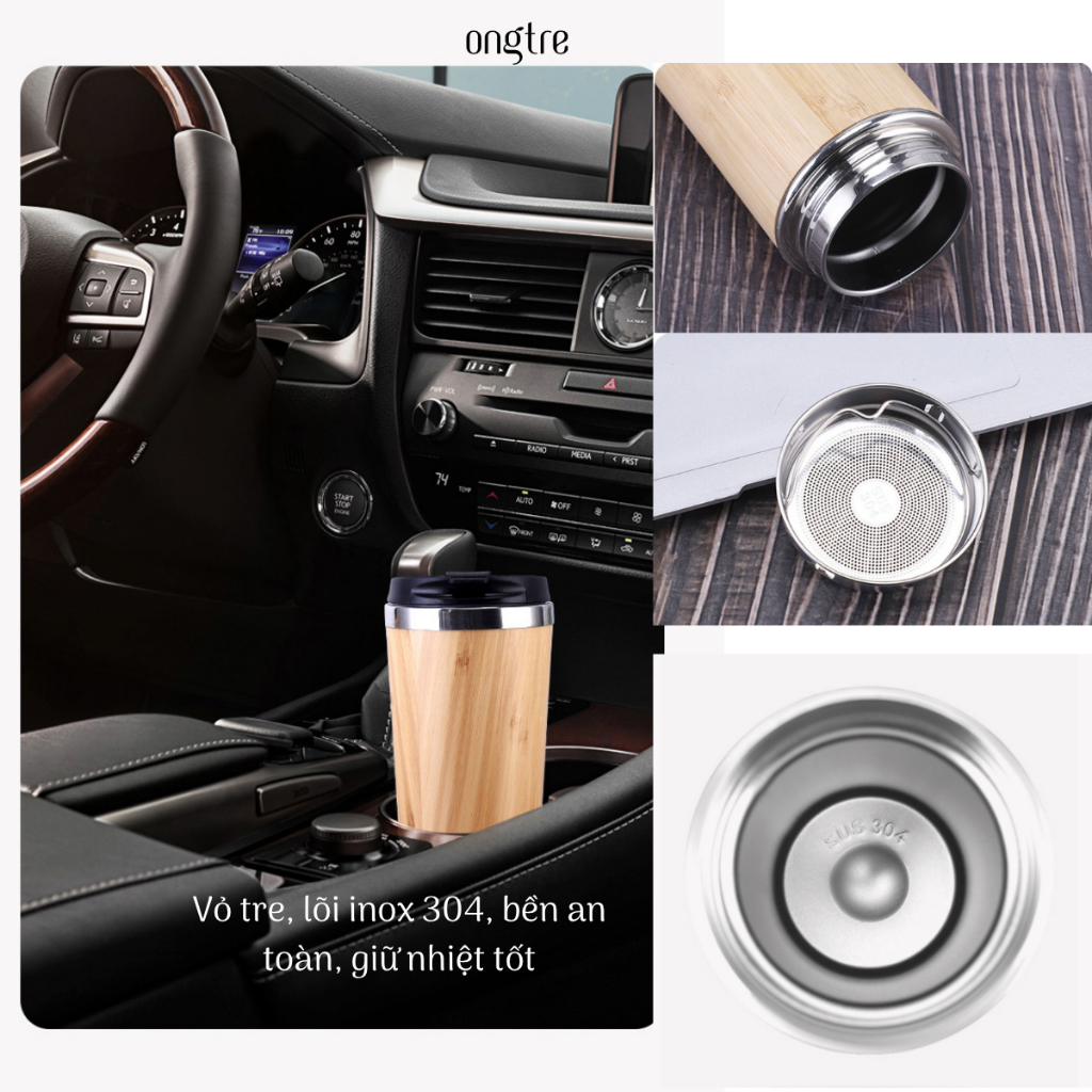 Bình Giữ Nhiệt ONGTRE Vỏ Tre Inox 304 350ml/500ml - Bình Nước Giữ Nóng Lạnh Cao Cấp, Quà Tặng Eco