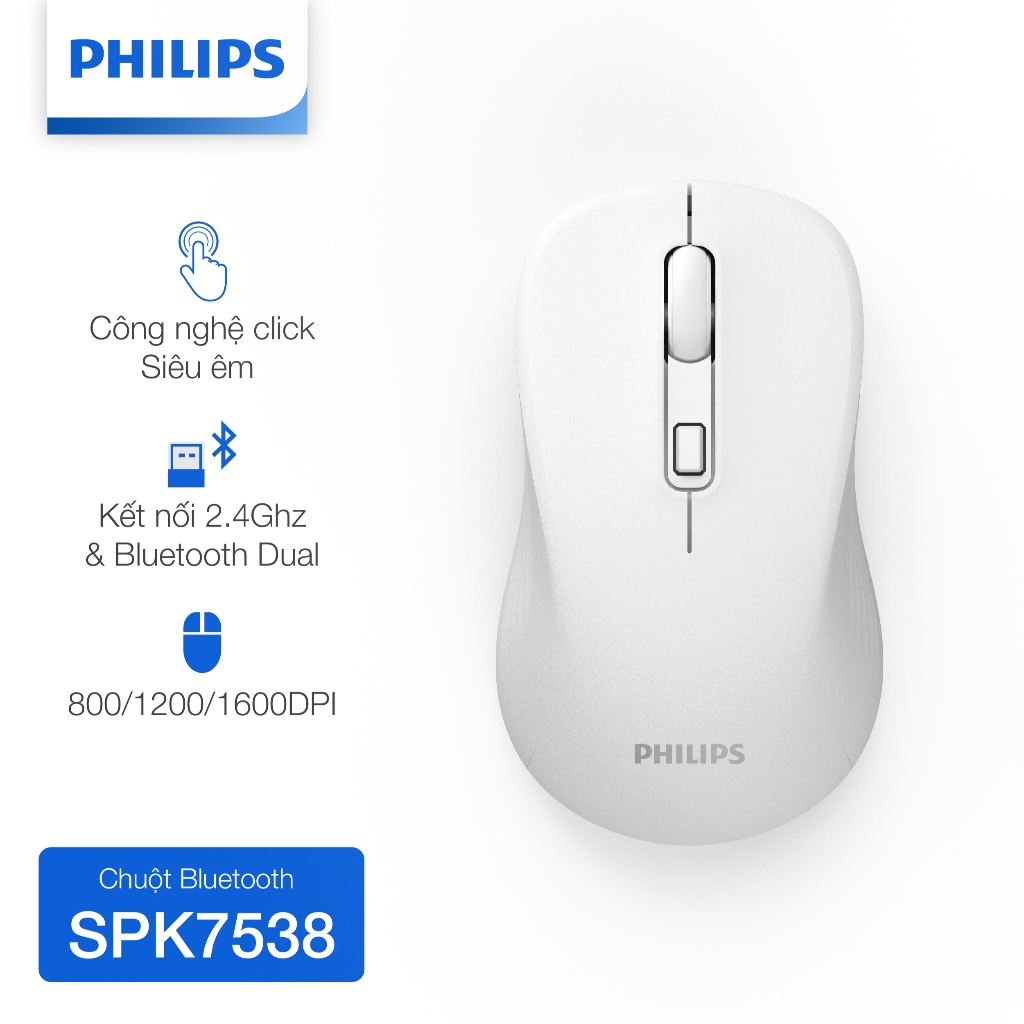 Chuột không dây Bluetooth Philips SPK7538 Chính Hãng – Kết nối kép 2.4GHz & Bluetooth