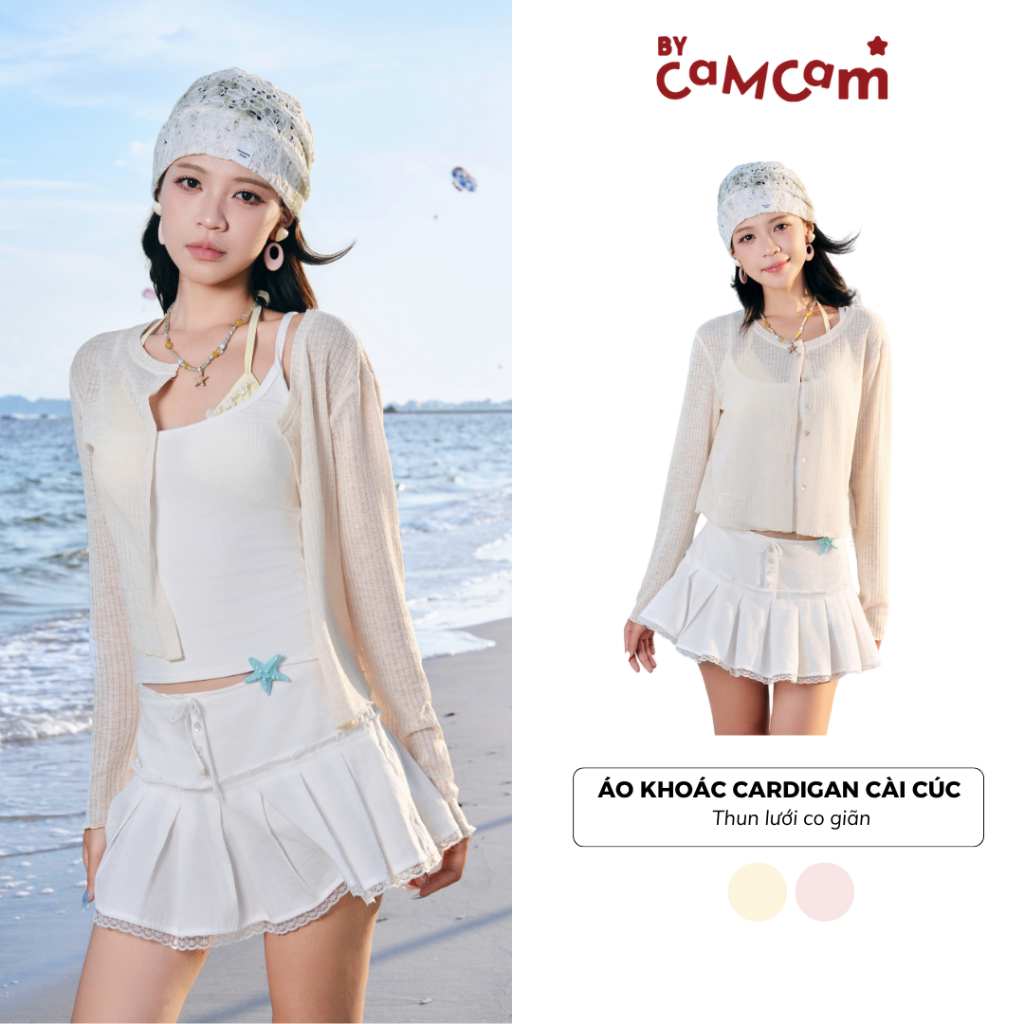 [BST STAY SUMMER] Áo Khoác Cardigan Cài Cúc 𝑩𝒚𝒄𝒂𝒎𝒄𝒂𝒎 Logo Tag Ren Xuyên Thấu Mềm Mại Mùa Hè Nữ Tính AKHD679 | BigBuy360 - bigbuy360.vn