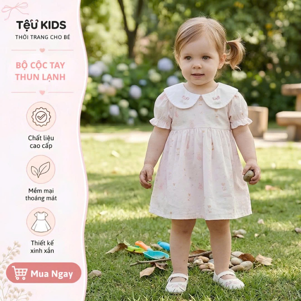 Váy Polo Cotton bé gái 2025 Váy thể thao ngắn tay mỏng mùa hè cho trẻ em