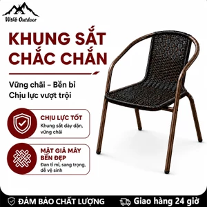 WTHB Outdoor Ghế giả mây đan có tay vịn ghế tựa mây cafe ban công sân vườn bền đẹp
