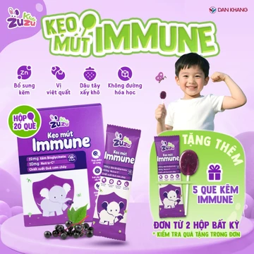 Hộp 20 que Kẹo mút bổ sung kẽm cho bé Immune ZuZuKids Dân Khang hỗ trợ tăng đề kháng cho bé