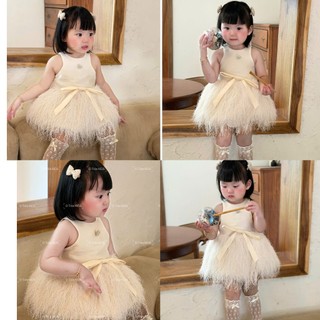 Váy tùng lông mềm mại O TRÒN khoét nách đính nơ lấp lánh dành cho bé gái 1-6 tuổi