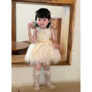 Váy tùng lông mềm mại O TRÒN khoét nách đính nơ lấp lánh dành cho bé gái 1-6 tuổi