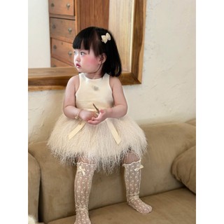 Váy tùng lông mềm mại O TRÒN khoét nách đính nơ lấp lánh dành cho bé gái 1-6 tuổi