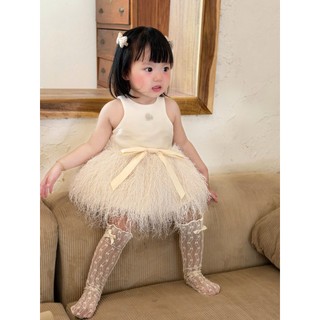 Váy tùng lông mềm mại O TRÒN khoét nách đính nơ lấp lánh dành cho bé gái 1-6 tuổi