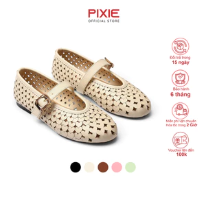 Giày Búp Bê Nữ Đế Bệt Mary Jane Cut-Out Laser Trái Tim 3D Quai Ngang Pixie H999