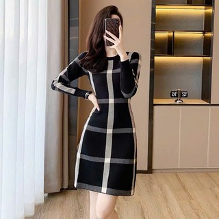 Đầm Len Kẻ Sọc Giản Dị Lịch Sự Ôm Dáng AL99