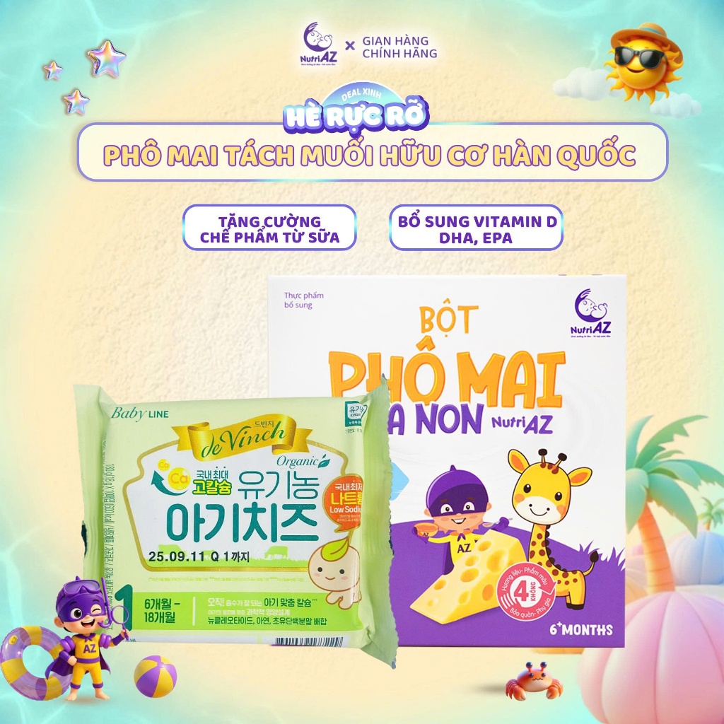 Phô Mai Tách Muối Hữu Cơ Hàn Quốc Cho Bé Ăn Dặm Từ 6 Tháng Tuổi (Gói 10 miếng)