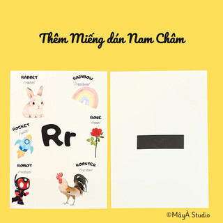 Flashcard Học Liệu Bảng Chữ Cái Tiếng Anh Size A6 Giấy Matte không loá kèm Nam Châm Tiện lợi đồ chơi cho bé