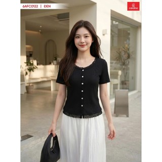 (Sẵn)6AFC01Áo thun nữ CARDINA chất tăm lạnh cộc tay phối ren cổ tròn kiểu dáng nhẹ nhàng trẻ trung màu sắc đa dạng