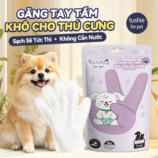 Tushie Treats Găng Tay Tắm Khô Cho Chó Mèo (7 Cái), Vệ Sinh Toàn Thân Tiện Lợi, Không Cồn, Dịu Nhẹ An Toàn Cho Da