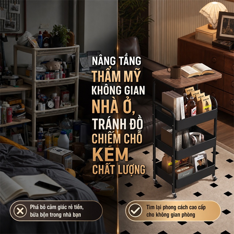 Xe Đẩy Spa để đồ không cần lắp đặt thiết có thể gập lại kệ để đồ đa năng phòng ngủ thép