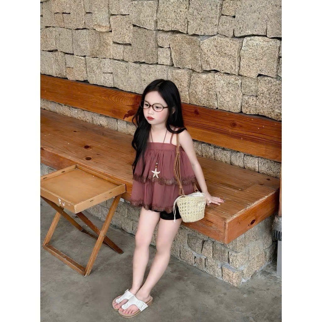 (Bon Kids) A83 Set Áo 2 Dây Voan Tâng + Quần Short Cho Bé Gái 6-25kg