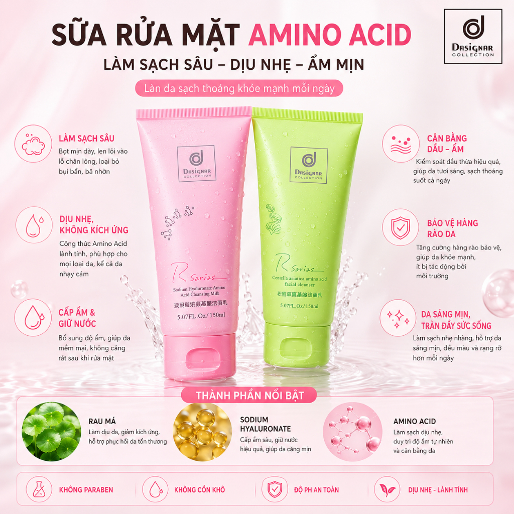 Rsarias 150ML Sữa Rửa Mặt Amino Acid Kiểm Soát Dầu Nhờn Làm Sạch Lỗ Chân Lông Cho Da Dầu Da Mụn