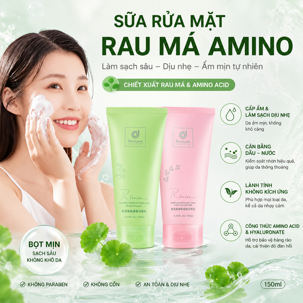 Rsarias 150ML Sữa rửa mặt,Sữa rửa mặt chứa axit amin, giúp làm sạch lỗ chân lông, loại bỏ bã nhờn và dưỡng ẩm cho da