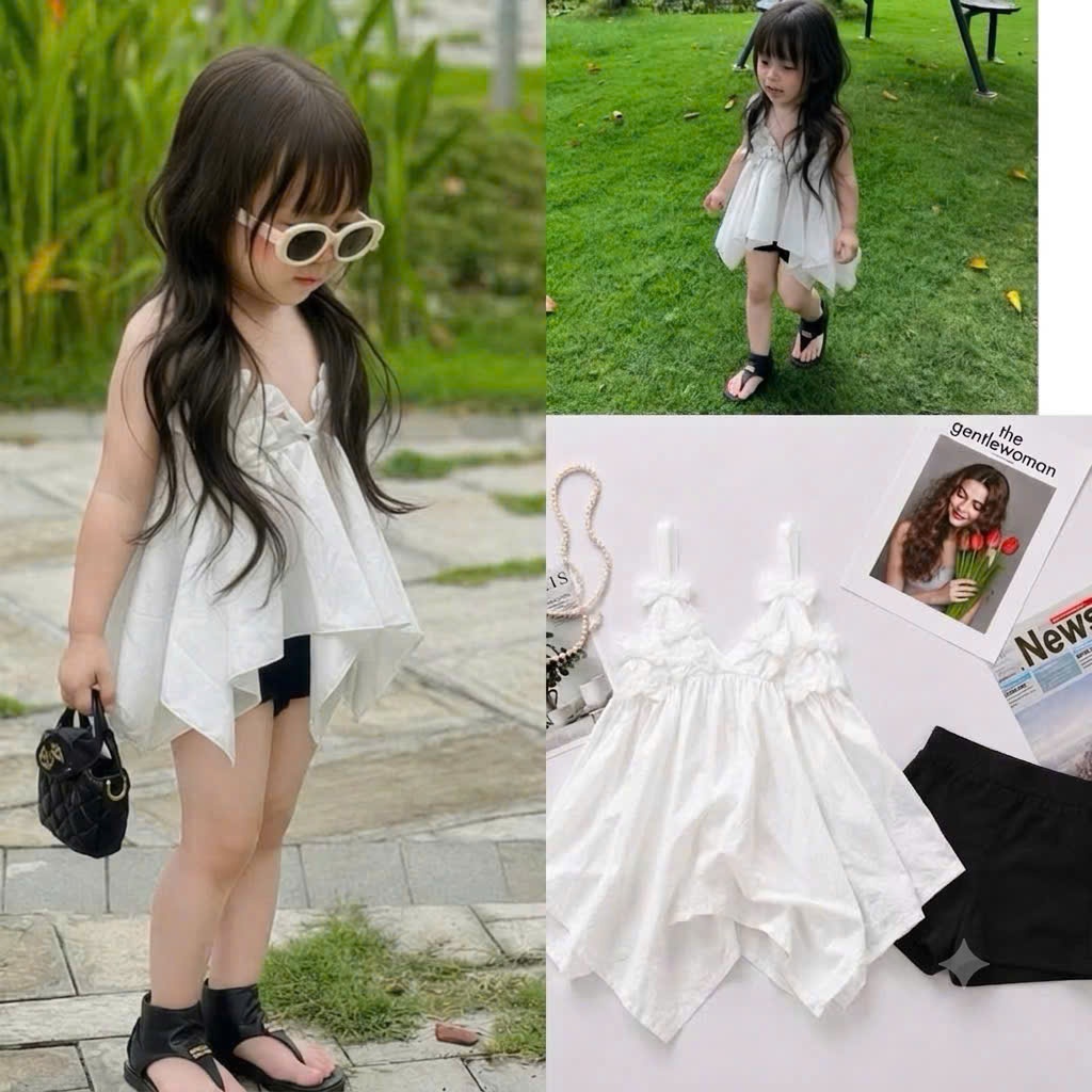 (Bon Kids) Set 2 Dây + Quần Sort Phong Cách Mạnh Mẽ Cá Tính Cho Bé Gái