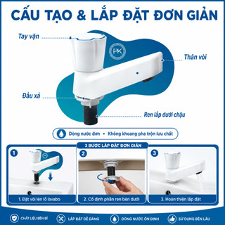 Vòi lavabo tay vặn WATERTEC WT0002 - Pillar Monaco 301M màu trắng bằng nhựa, hàng mới 100% Malaysia