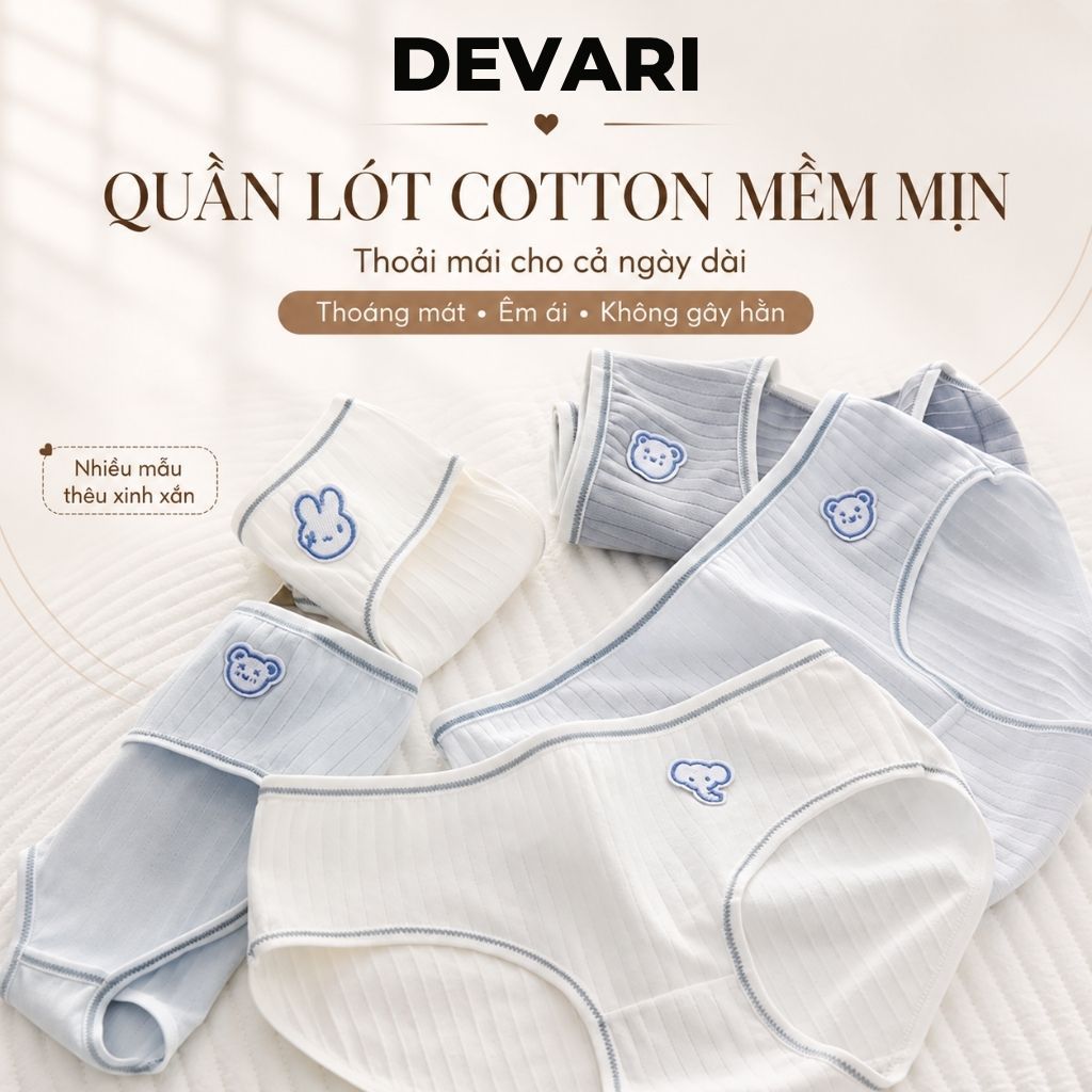 Quần lót nữ cotton kháng khuẩn khử mùi cạp vừa- Quần chip nữ họa tiết xinh xắn dễ thương DEVARI L861 - ảnh 2