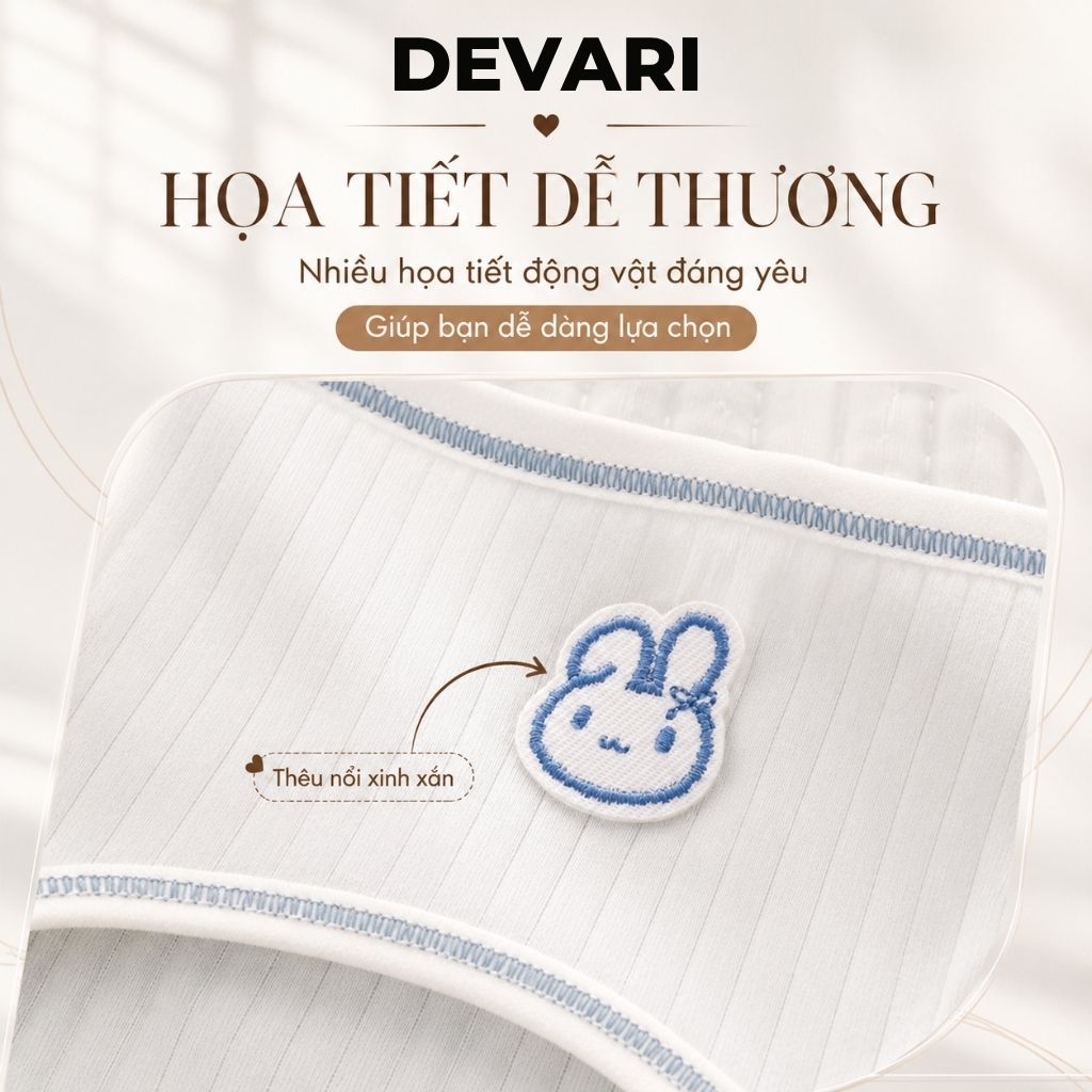 Quần lót nữ cotton kháng khuẩn khử mùi cạp vừa- Quần chip nữ họa tiết xinh xắn dễ thương DEVARI L861 - ảnh 3