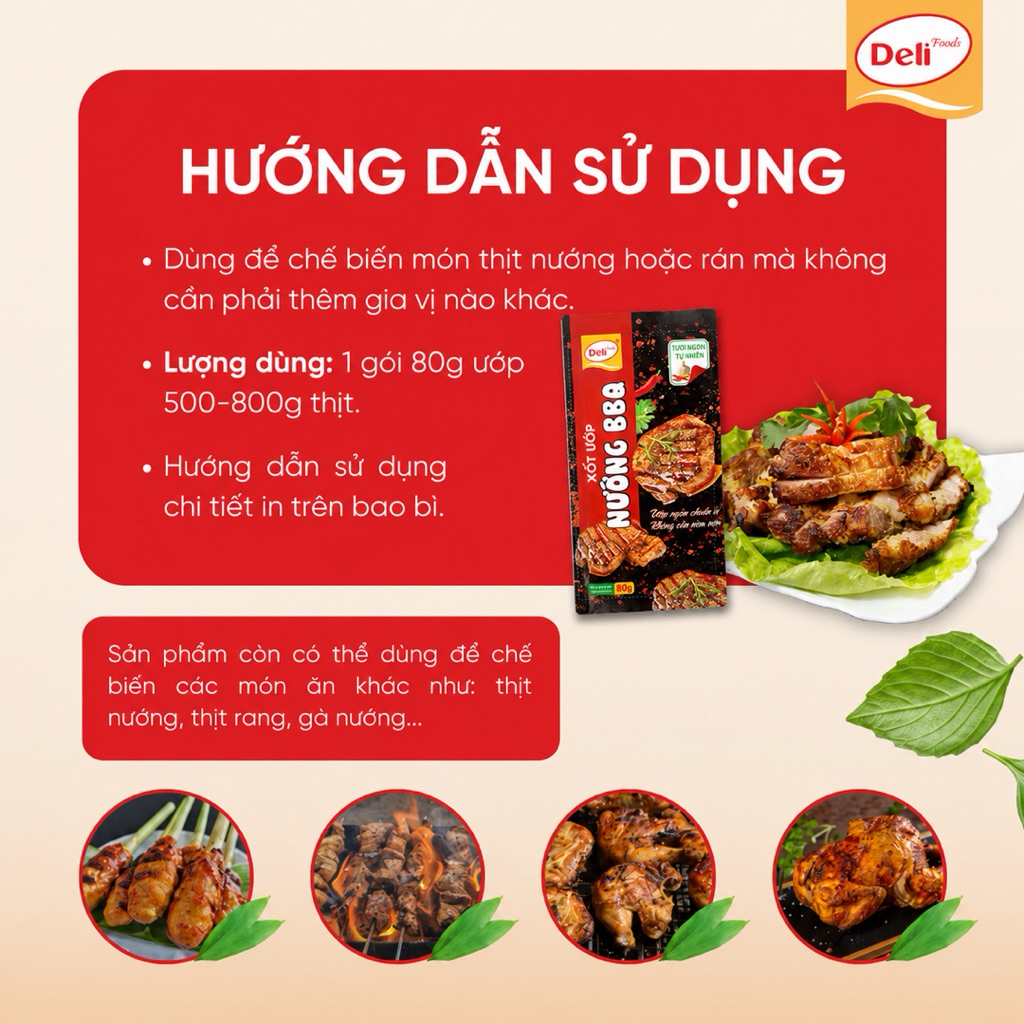 Combo Xốt Ướp Nướng BBQ Deli Foods 80g – Gia Vị Nêm Sẵn Thơm Ngon Chuẩn Vị, Tiện Lợi Ướp Thịt