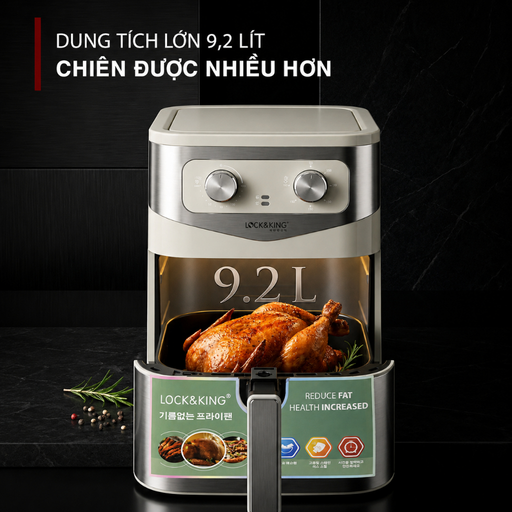 Nồi Chiên Không Dầu Lock&King 9L 1800W Rapid Air 360° Giảm 95% Dầu Mỡ Nồi Chiên Gia Đình Chính Hãng