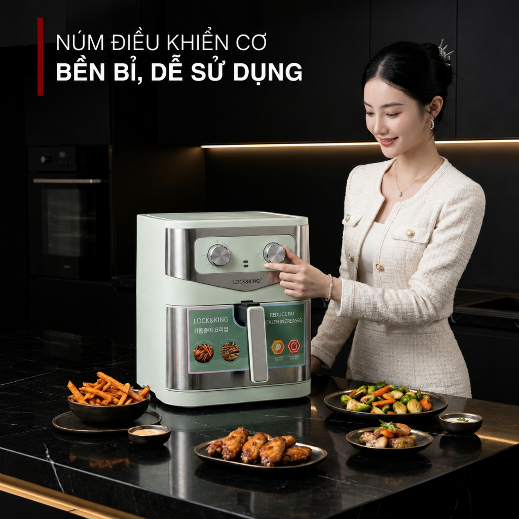 Nồi Chiên Không Dầu Lock&King 9L 1800W Rapid Air 360° Giảm 95% Dầu Mỡ Nồi Chiên Gia Đình Chính Hãng