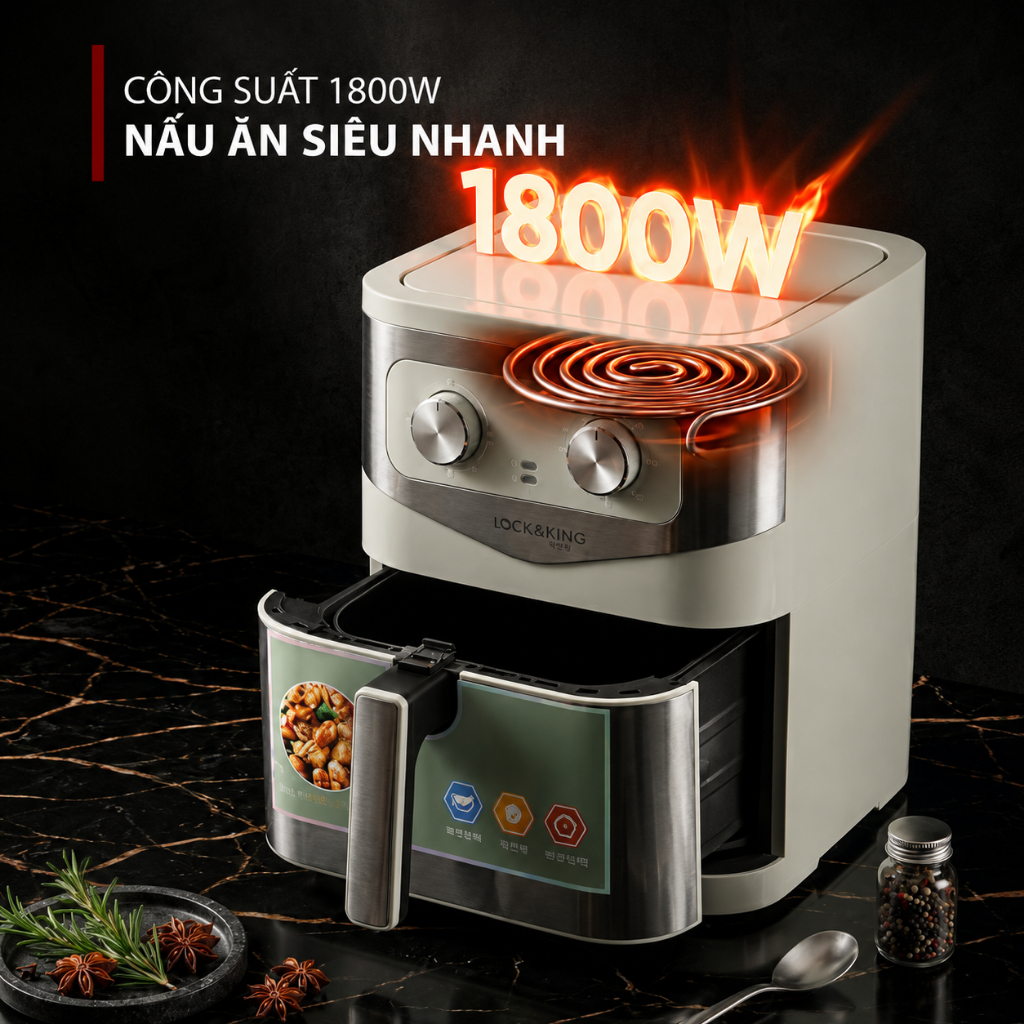 Nồi Chiên Không Dầu Lock&King 9L 1800W Rapid Air 360° Giảm 95% Dầu Mỡ Nồi Chiên Gia Đình Chính Hãng