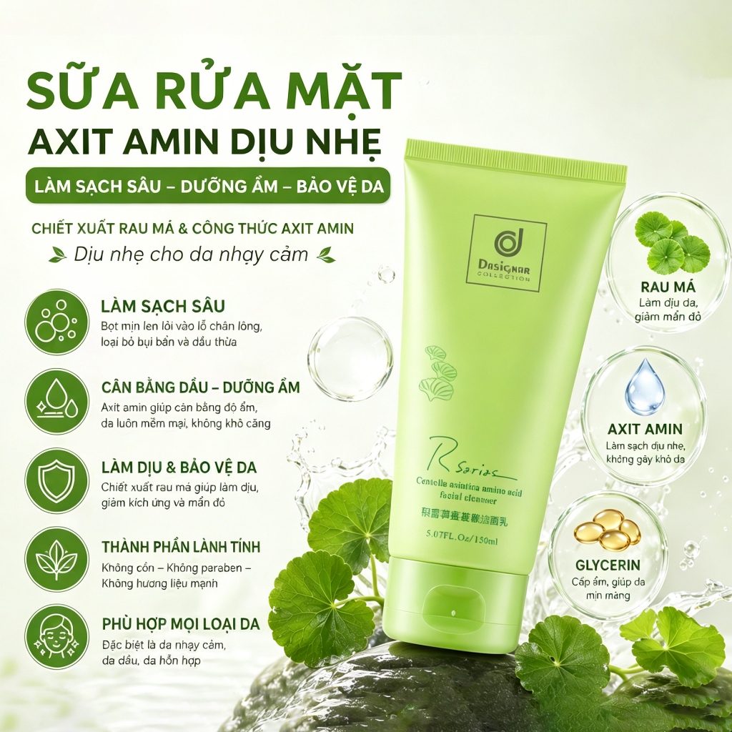 Rsarias 150ML Sữa Rửa Mặt Amino Acid Kiểm Soát Dầu Nhờn Làm Sạch Lỗ Chân Lông Cho Da Dầu Da Mụn