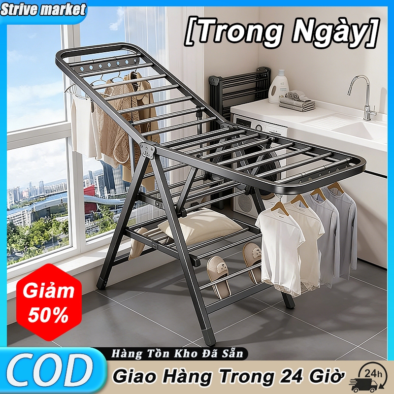 【Trong Ngày】Kệ Treo Quần Áo Gấp Đôi Cánh Chất Liệu Dày, Di Động Tiện Ích Kèm Chức Năng Phơi Chăn