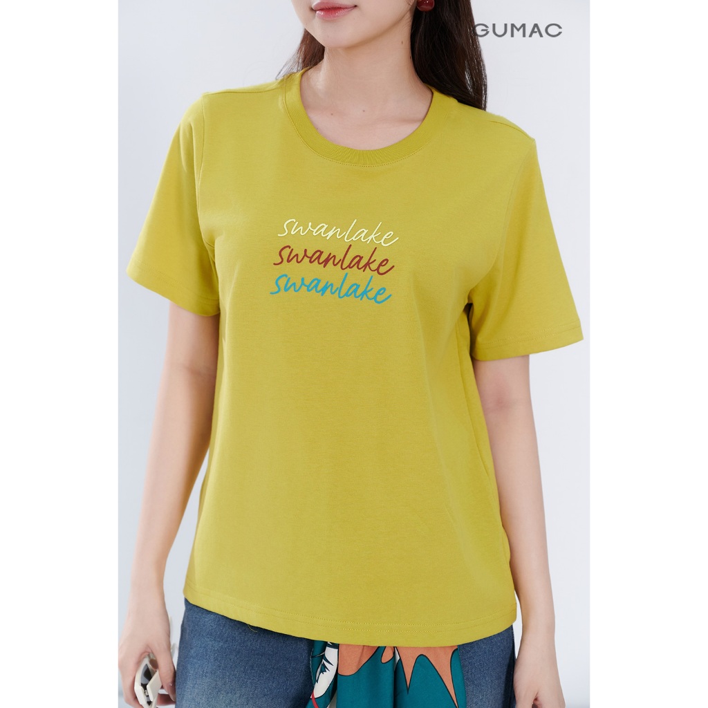 Áo Thun Nữ Tay Ngắn GUMAC Form Regular Cổ Tròn Cơ Bản In Phối Màu Trẻ Trung Năng Động ATF07051