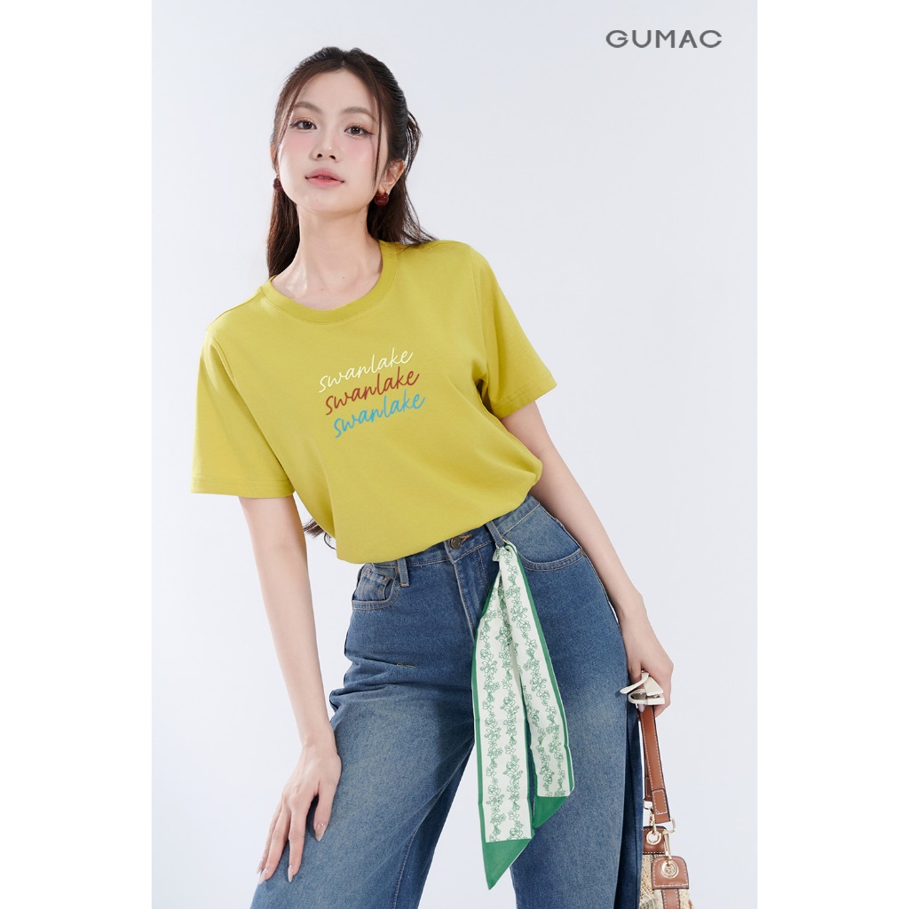 Áo Thun Nữ Tay Ngắn GUMAC Form Regular Cổ Tròn Cơ Bản In Phối Màu Trẻ Trung Năng Động ATF07051