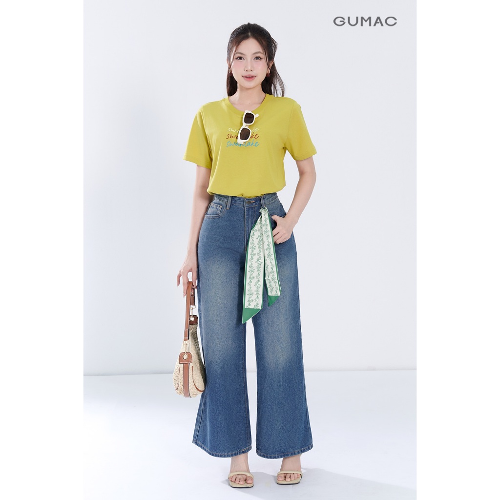 Áo Thun Nữ Tay Ngắn GUMAC Form Regular Cổ Tròn Cơ Bản In Phối Màu Trẻ Trung Năng Động ATF07051
