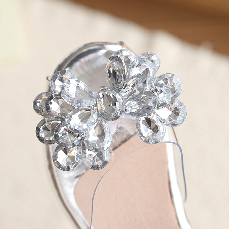 Giày sandal BellaNeman bé gái mũi trong suốtđính đá hoa,dây sau khóa kim loại hai màu hồng bạc đếmềm