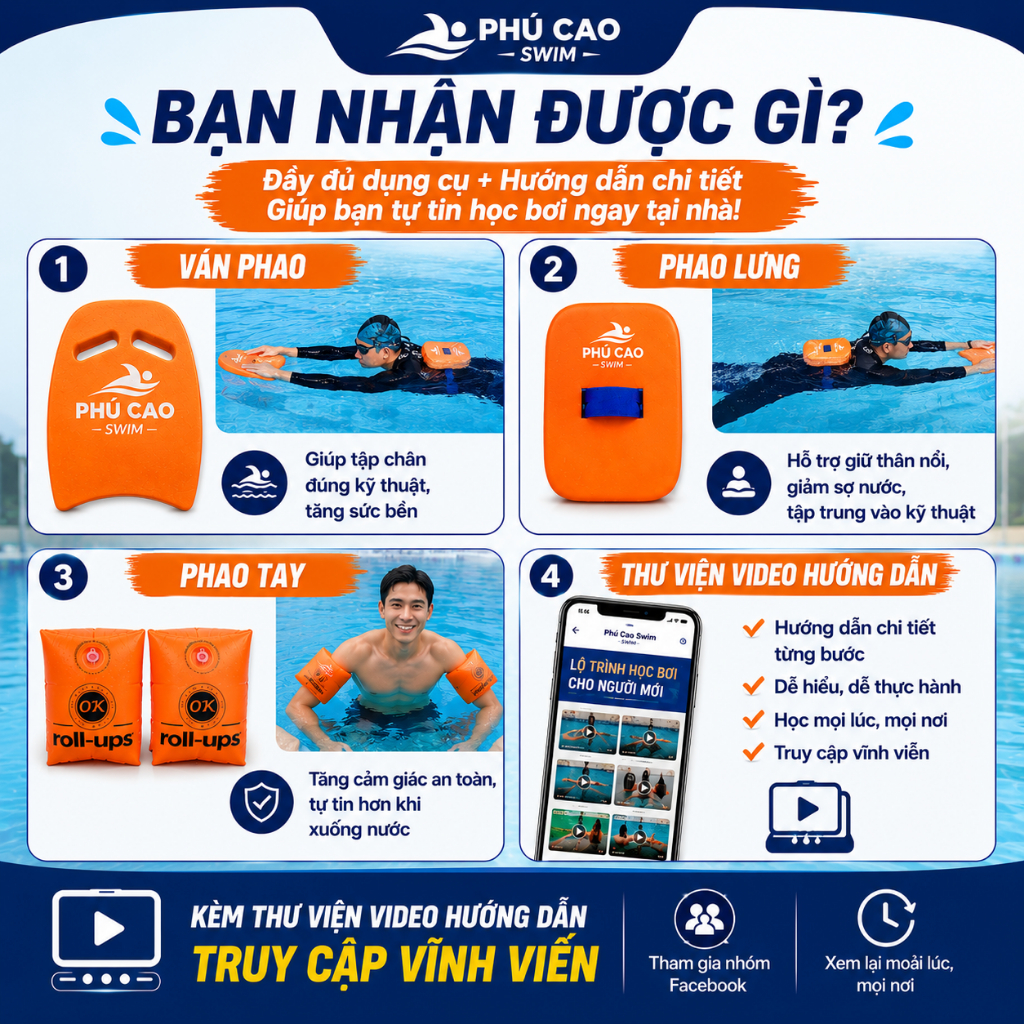 Bộ Học Bơi Phú Cao – Dụng Cụ Tập Luyện Kèm Video Hướng Dẫn