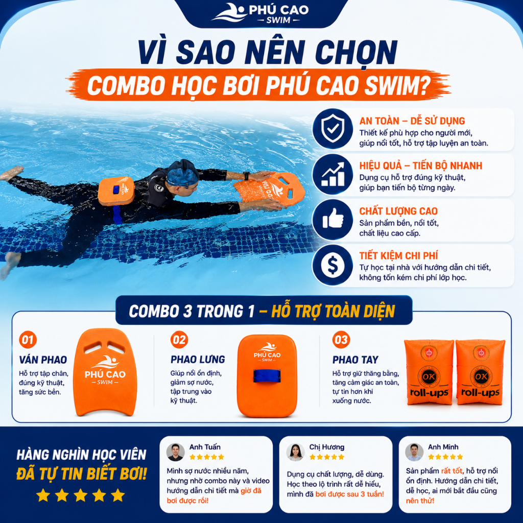 Bộ Học Bơi Phú Cao – Dụng Cụ Tập Luyện Kèm Video Hướng Dẫn