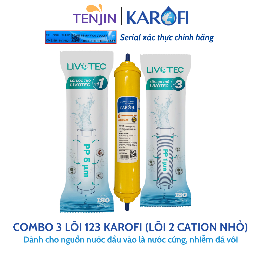 Combo 3 Lõi 123 Smax Duo Karofi (Lõi 2 Cation Nhỏ) Làm Mềm Nước Cứng Và Loại Bỏ Chất Bẩn Có Kích Thước Trên 1 Micron