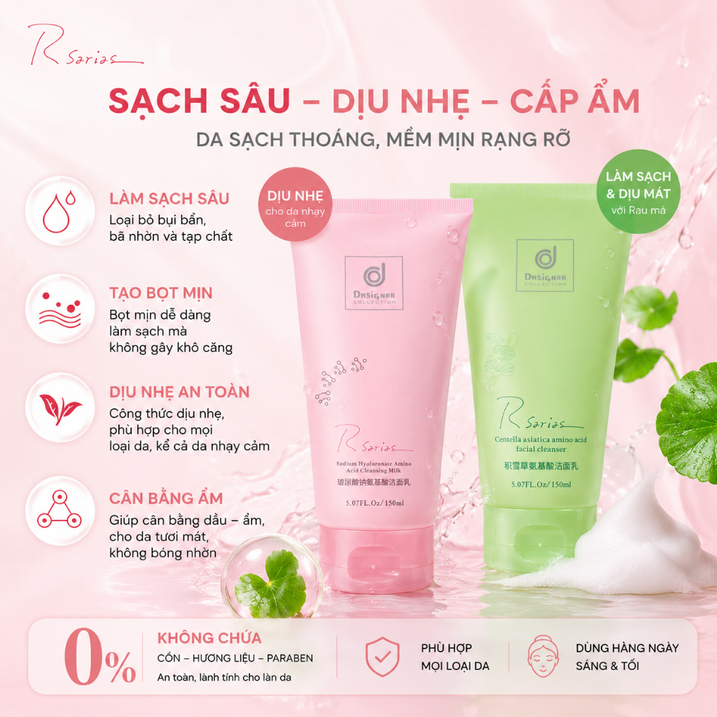 Rsarias 150ML Sữa rửa mặt,Sữa rửa mặt chứa axit amin, giúp làm sạch lỗ chân lông, loại bỏ bã nhờn và dưỡng ẩm cho da