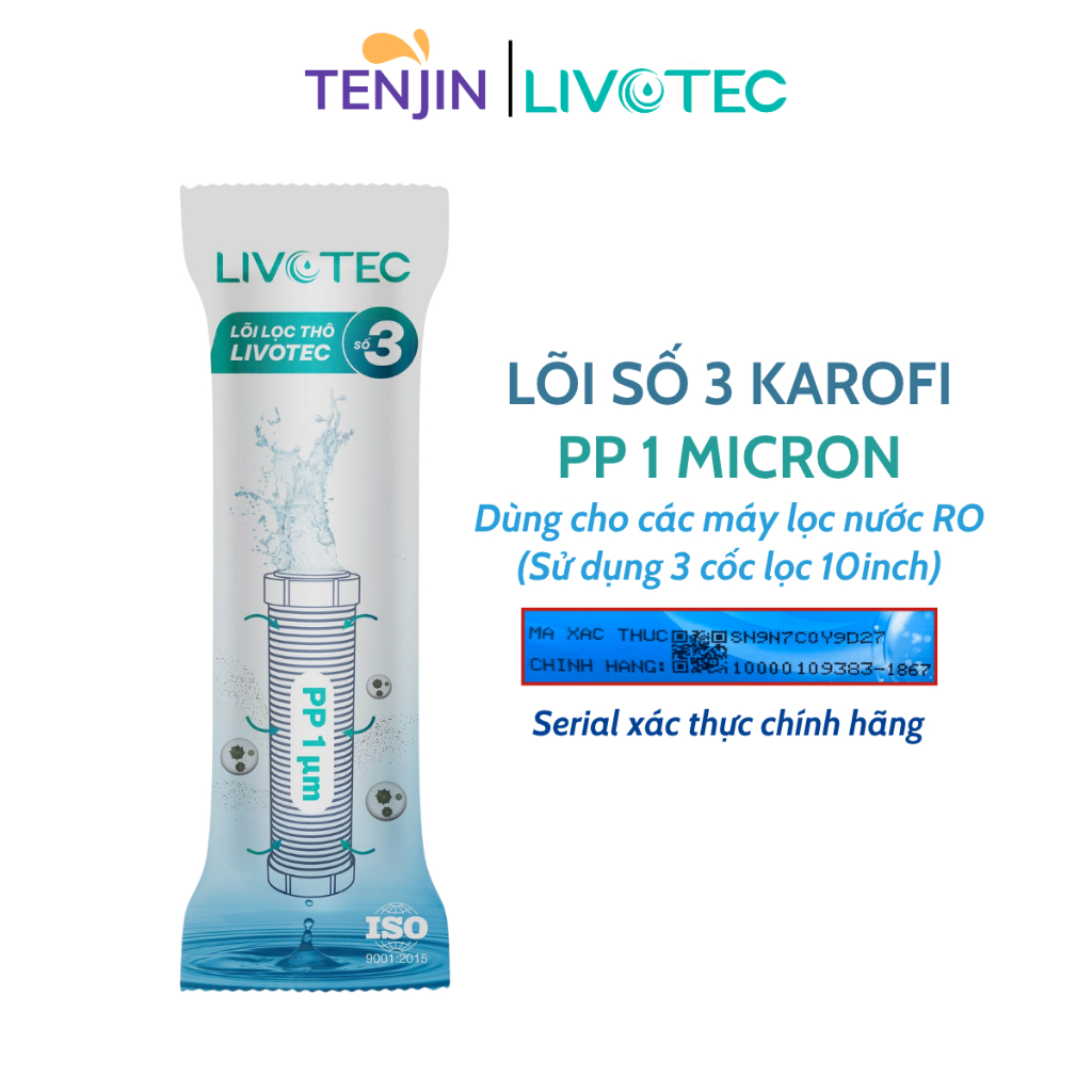 Combo 3 Lõi Thô 123 Smax Duo Karofi (Lõi 2 Cation To) Giúp Làm Mềm Nước Cứng, Lọc Sơ Bộ Và Bảo Vệ Màng RO