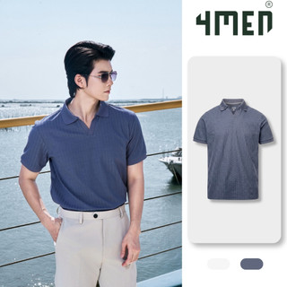 Áo Polo Sọc Chìm Cổ V 4MEN Form Regular PO189 Vải Thun Vân, Thanh Lịch, Thoáng Mát