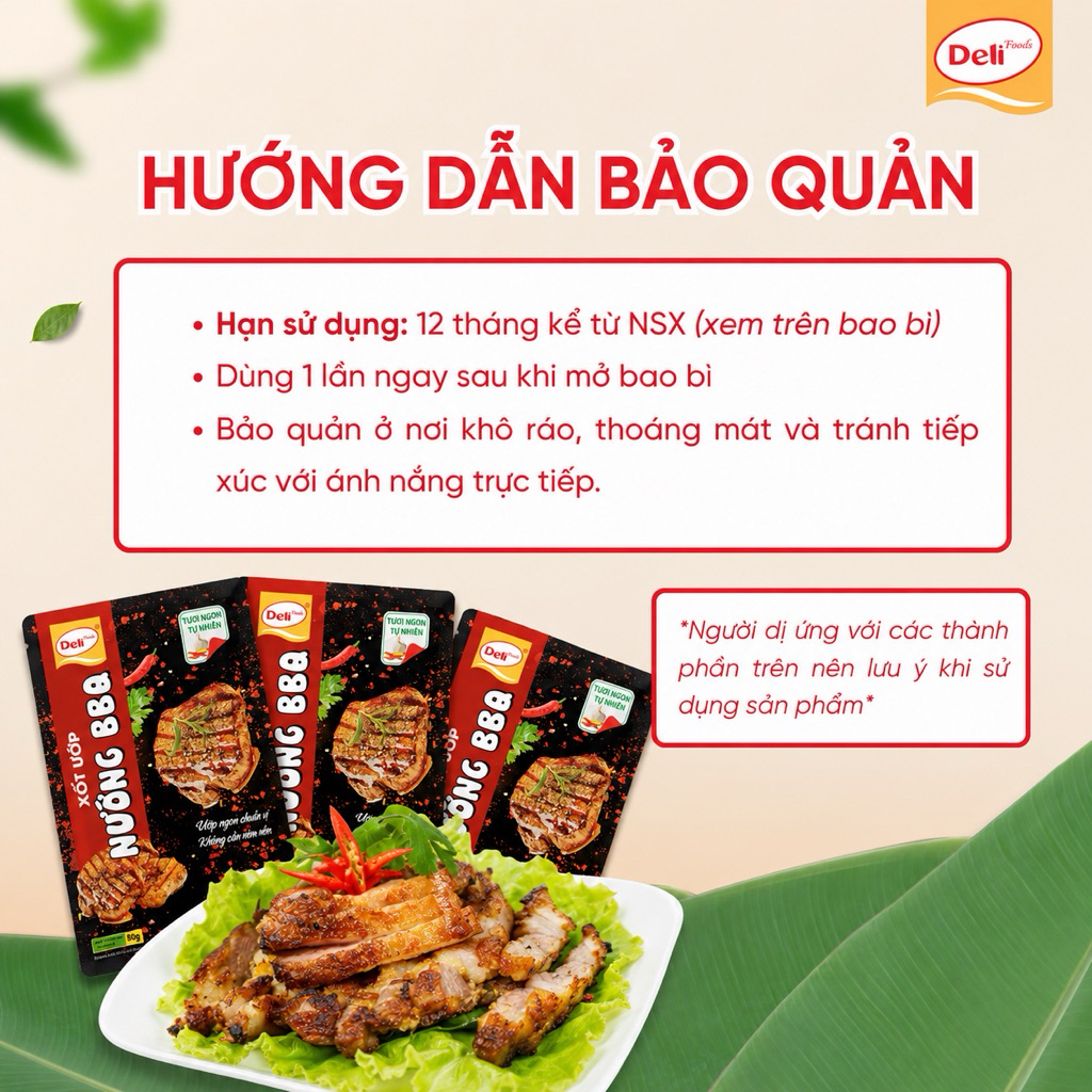 Combo Xốt Ướp Nướng BBQ Deli Foods 80g – Gia Vị Nêm Sẵn Thơm Ngon Chuẩn Vị, Tiện Lợi Ướp Thịt