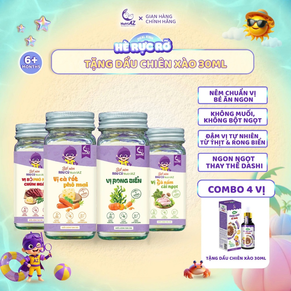 Hạt Nêm Cho Bé Ăn Dặm NutriAZ, Gia Vị Ăn Dặm Rau Củ An Toàn Cho Bé Từ 6 Tháng Tuổi, Không Muối